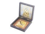24K Gold-Plated Tirupati Balaji Photo Frame with Charan Paduka | Wooden Gift Box (12×12 cm)a