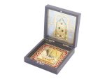 24K Gold-Plated Tirupati Balaji Photo Frame with Charan Paduka | Wooden Gift Box (12×12 cm)a